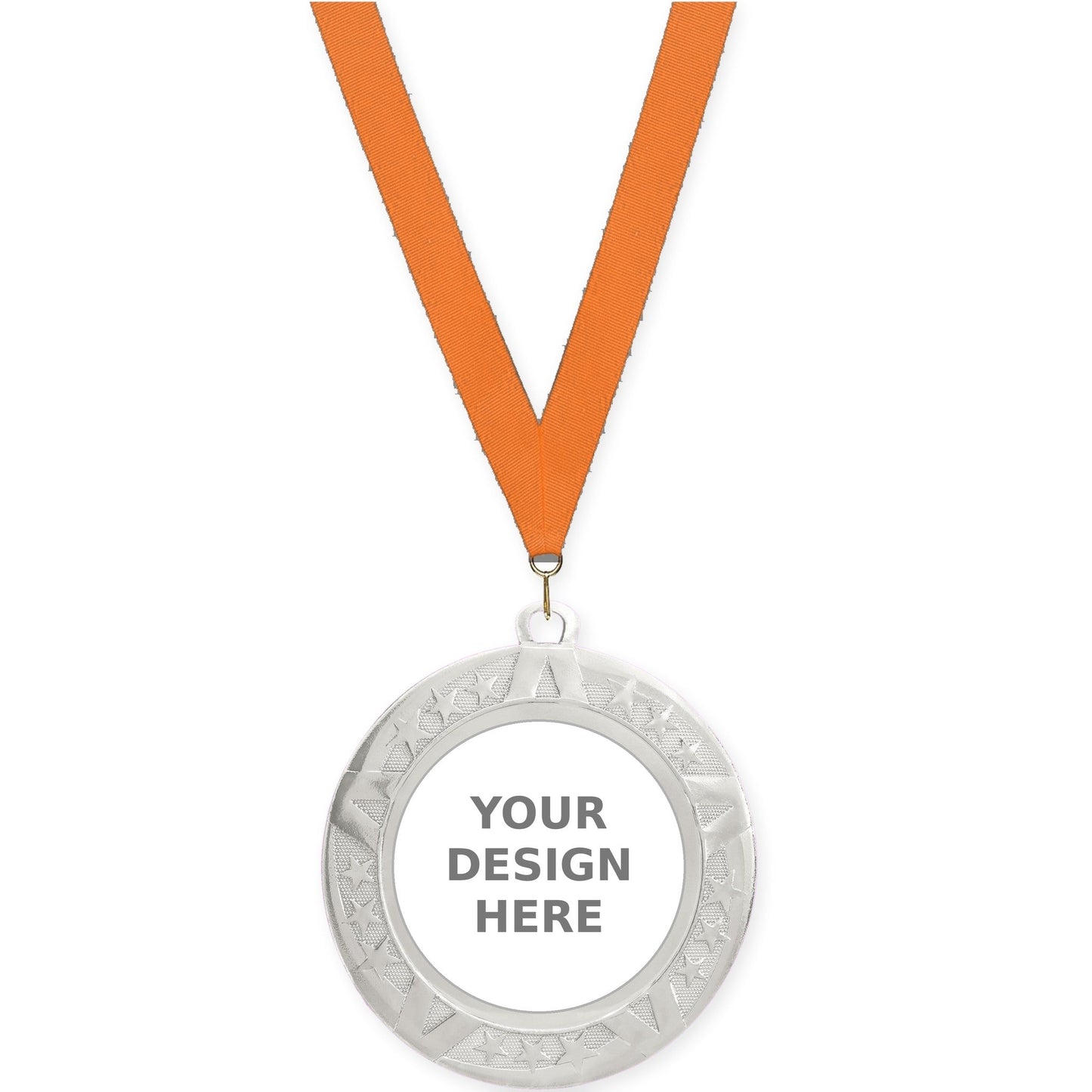 2 3/4 inch Superstar insert medal in silver with Orange neck ribbon