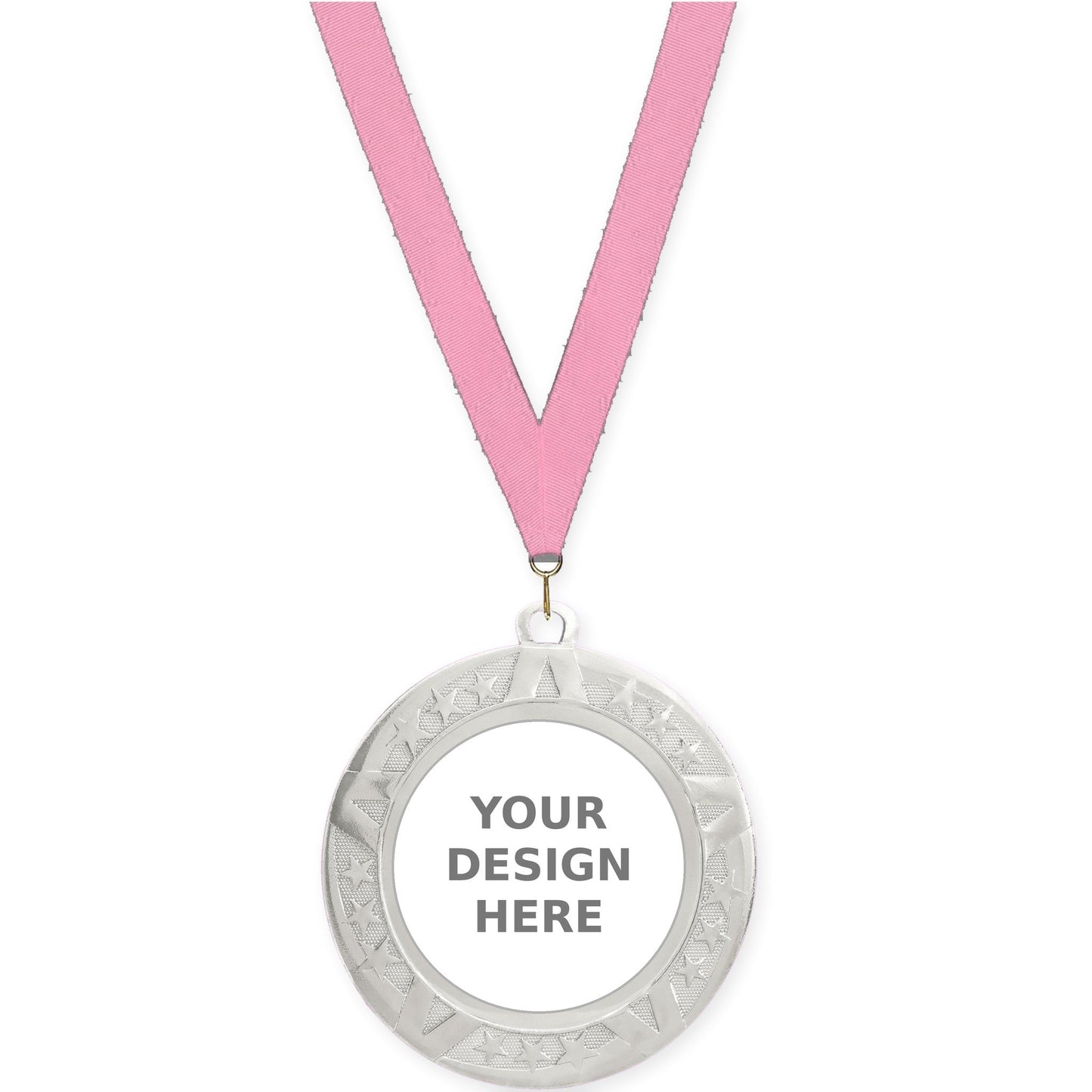 2 3/4 inch Superstar insert medal in silver with Pink neck ribbon