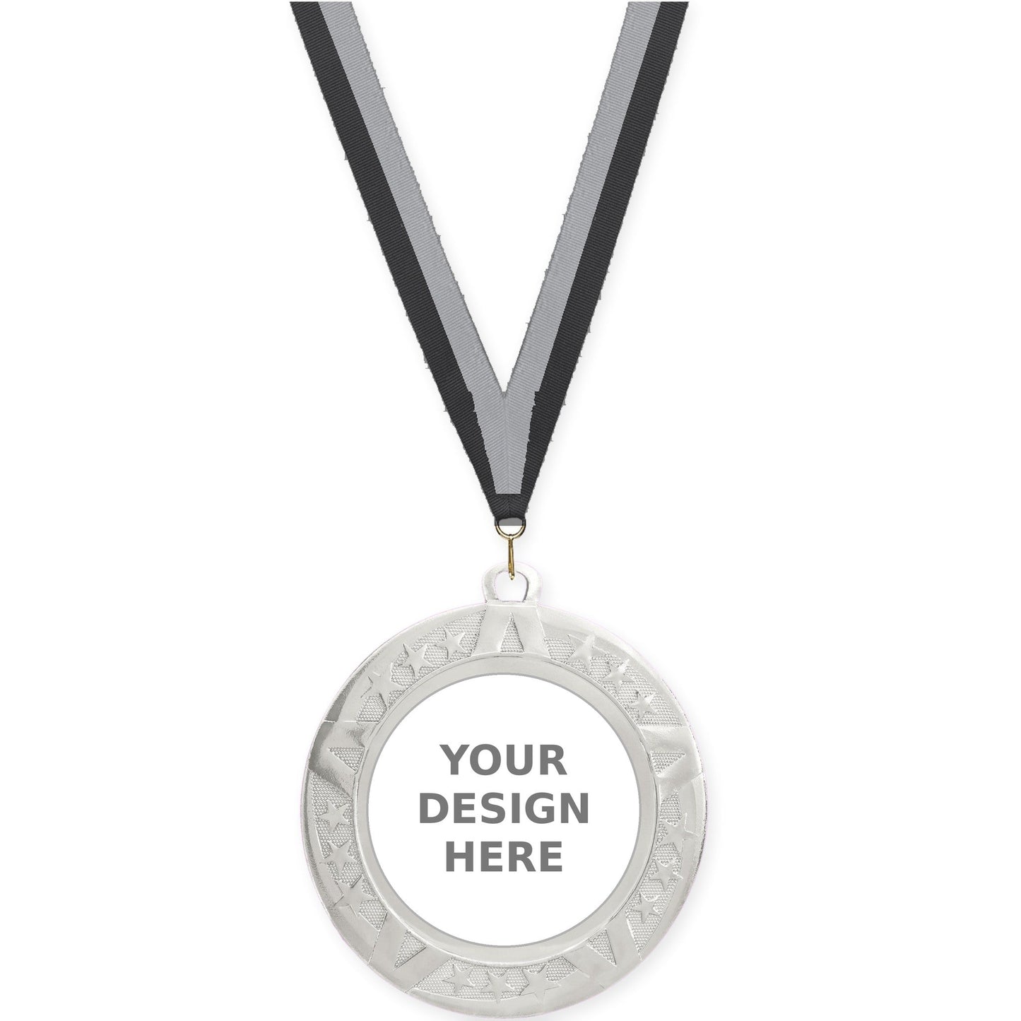 2 3/4 inch Superstar insert medal in silver with Black Gray neck ribbon