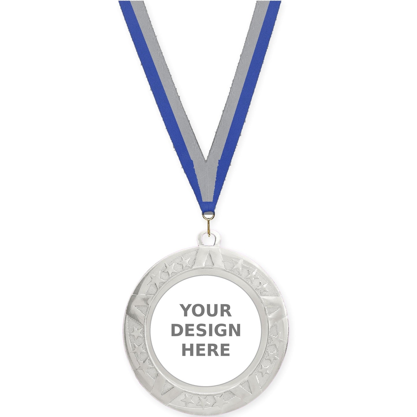 2 3/4 inch Superstar insert medal in silver with Blue Gray neck ribbon