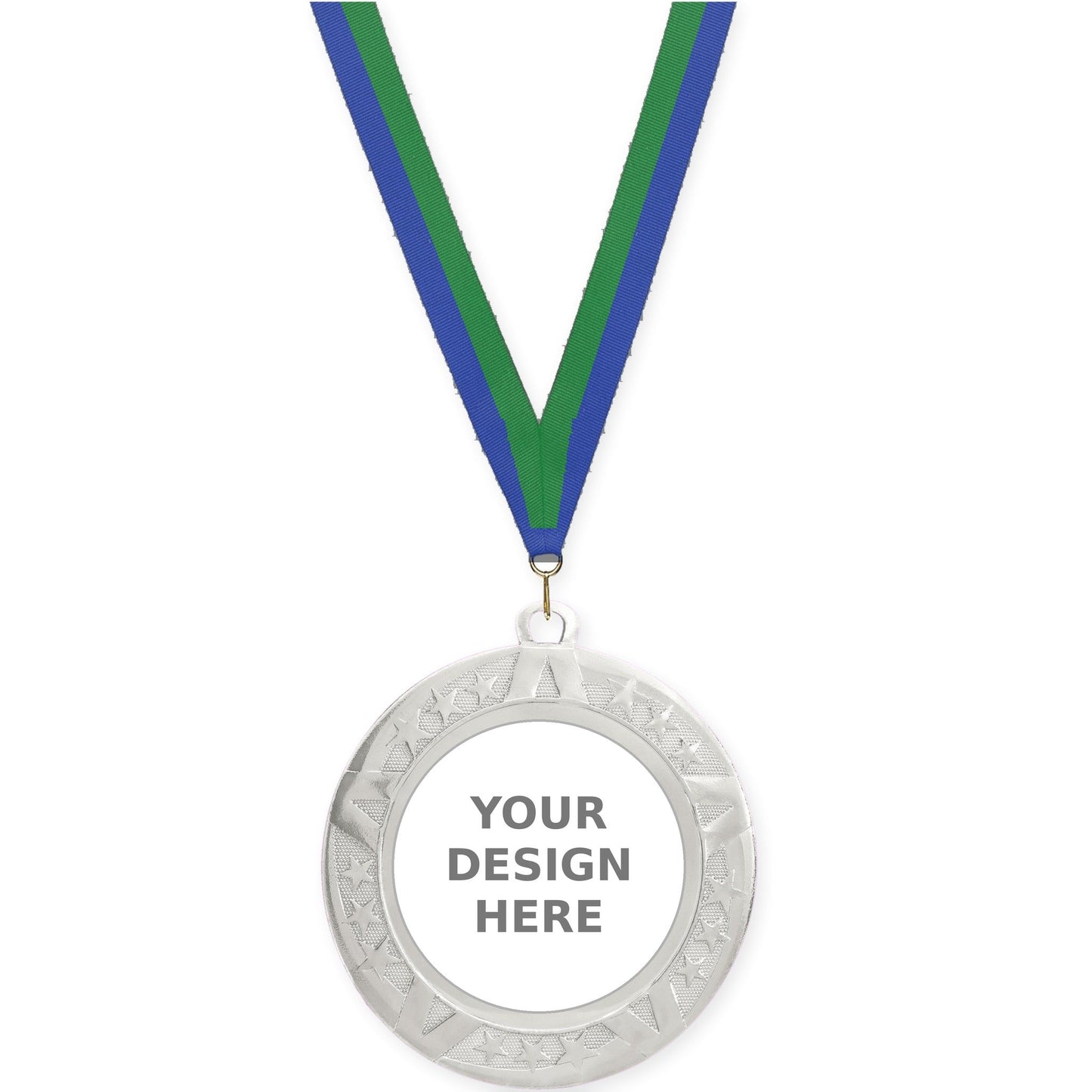 2 3/4 inch Superstar insert medal in silver with Blue Green neck ribbon