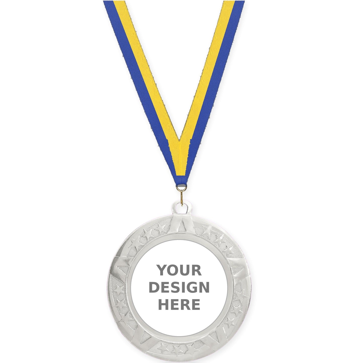 2 3/4 inch Superstar insert medal in silver with Blue Yellow neck ribbon