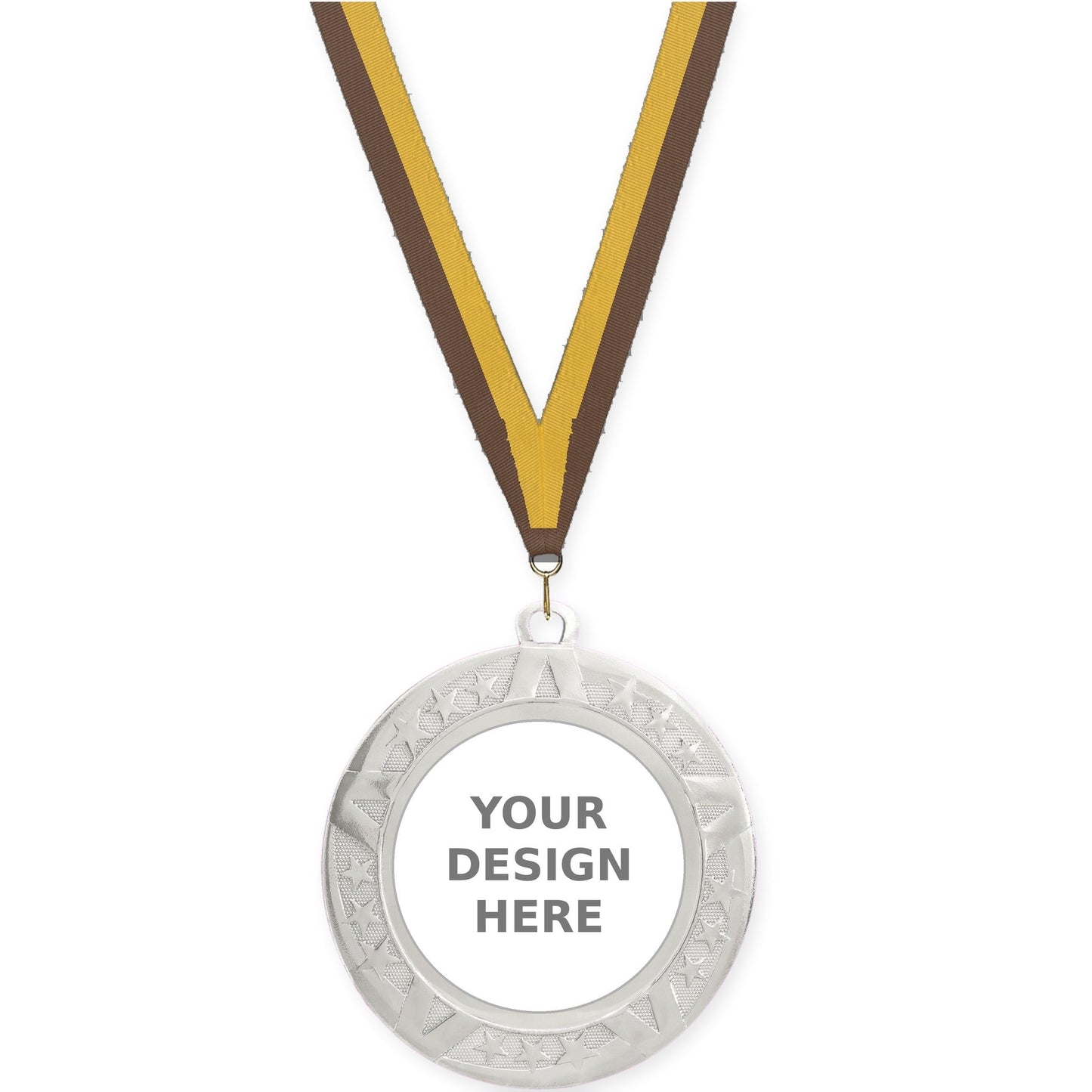 2 3/4 inch Superstar insert medal in silver with Brown Gold neck ribbon