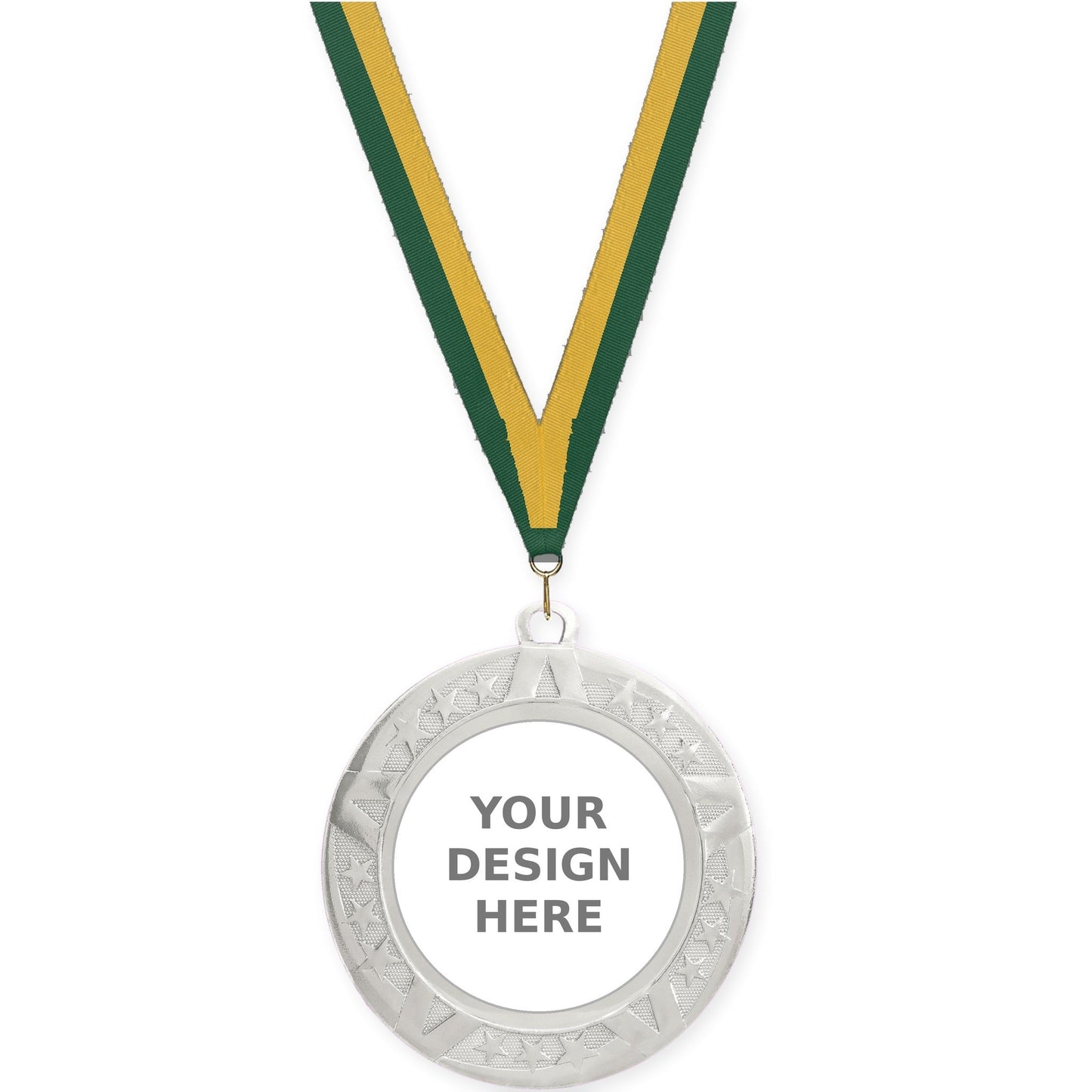 2 3/4 inch Superstar insert medal in silver with Hunter Green Gold neck ribbon