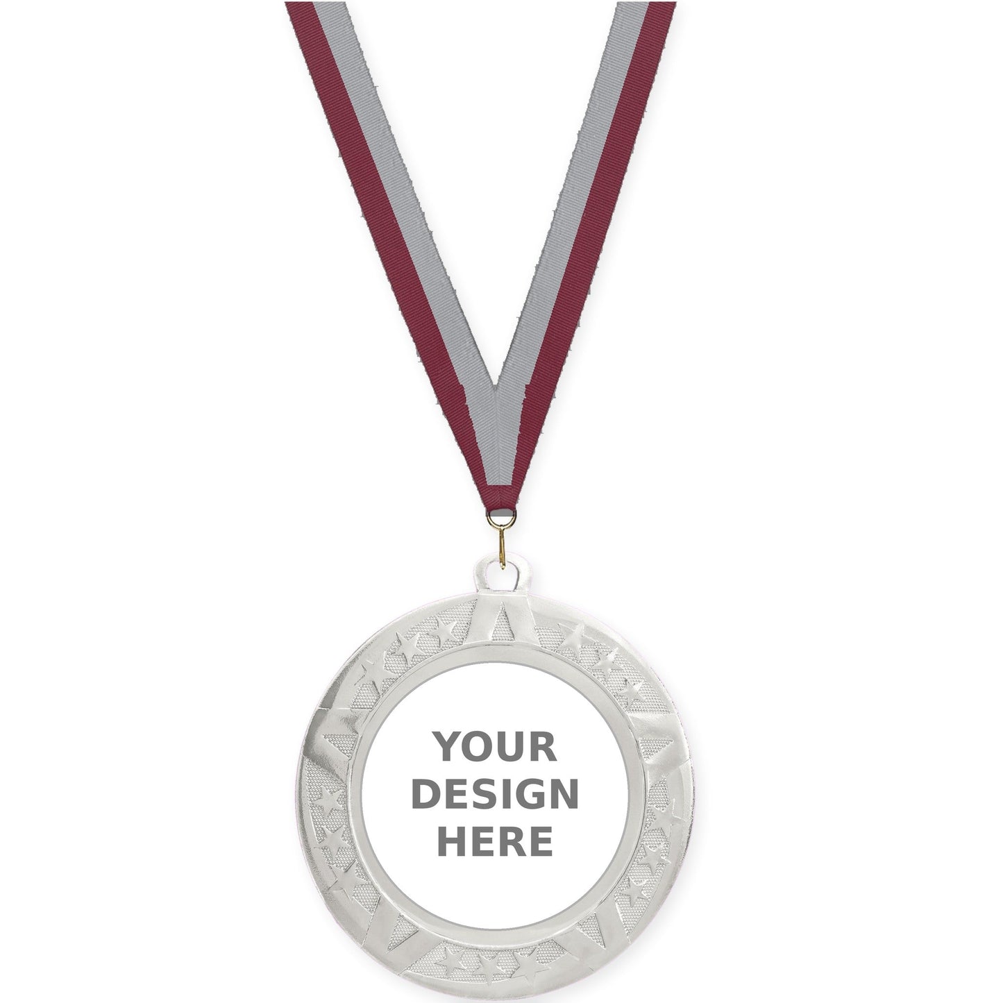 2 3/4 inch Superstar insert medal in silver with Maroon Gray neck ribbon