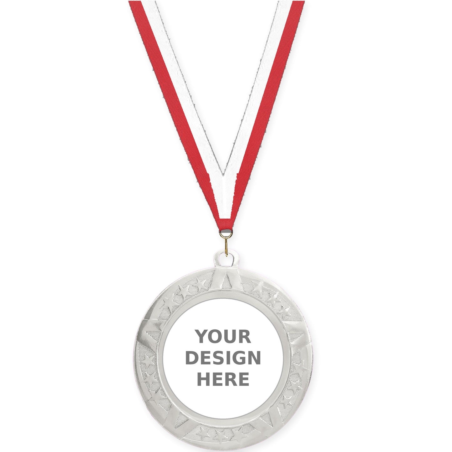 2 3/4 inch Superstar insert medal in silver with Red White neck ribbon