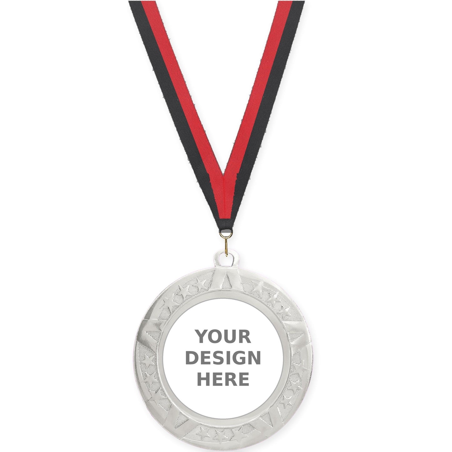 2 3/4 inch Superstar insert medal in silver with Black Red neck ribbon