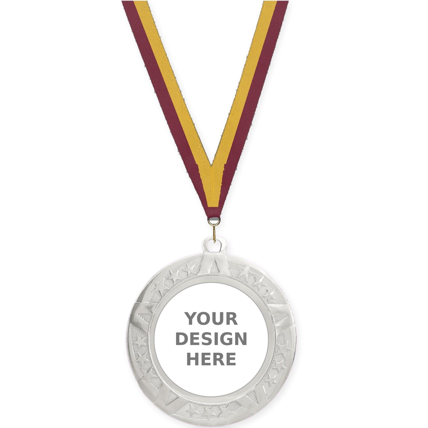 2 3/4 inch Superstar insert medal in silver with Maroon Gold neck ribbon