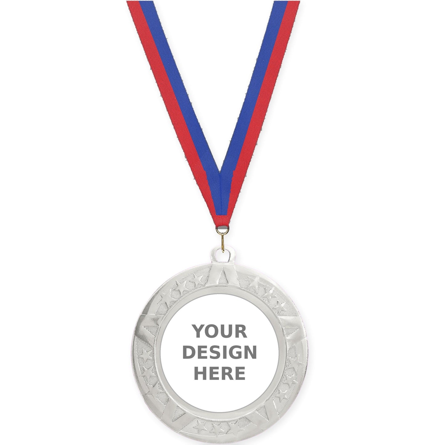 2 3/4 inch Superstar insert medal in silver with Blue Red neck ribbon