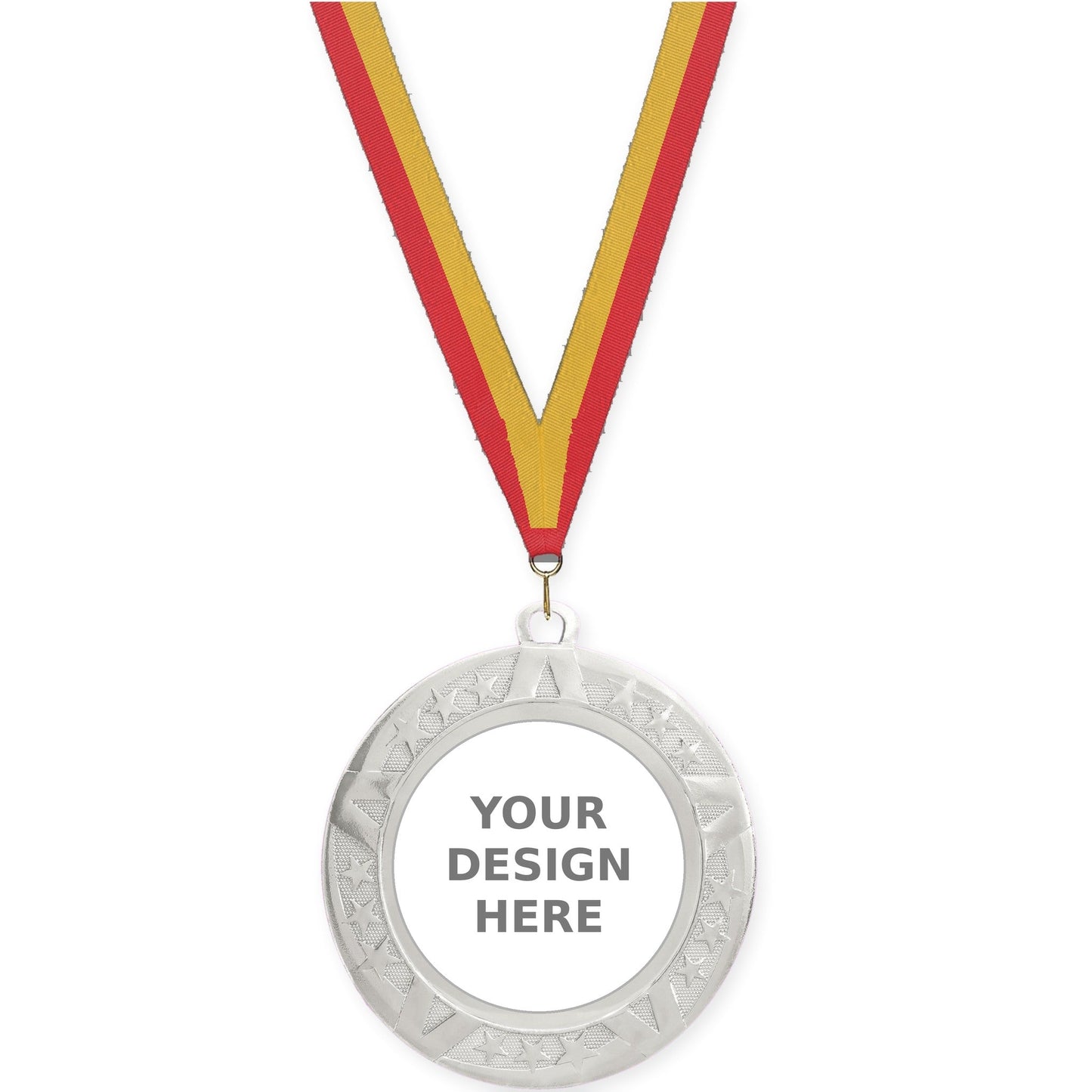 2 3/4 inch Superstar insert medal in silver with Red Gold neck ribbon