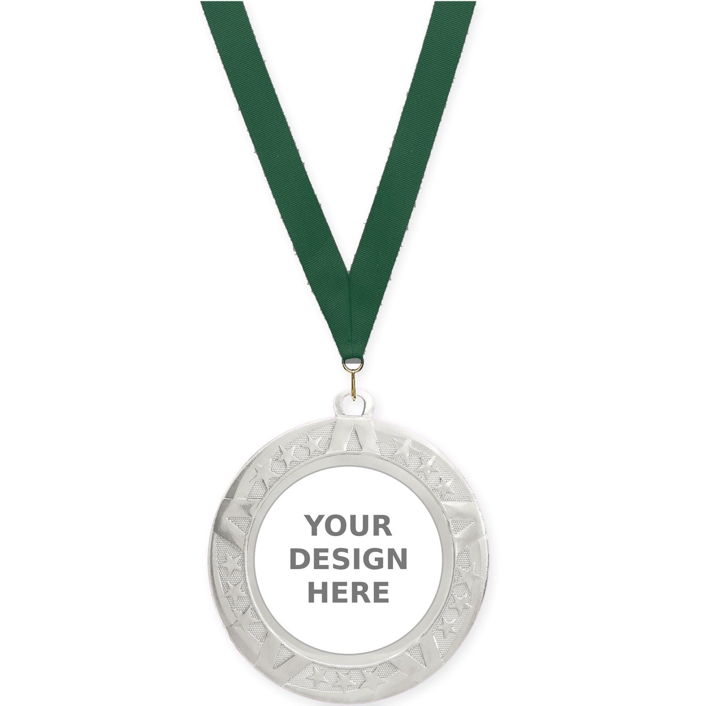 2 3/4 inch Superstar insert medal in silver with Hunter Green neck ribbon