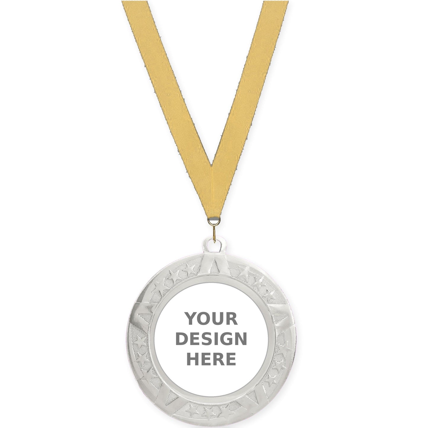 2 3/4 inch Superstar insert medal in silver with Gold Metallic neck ribbon