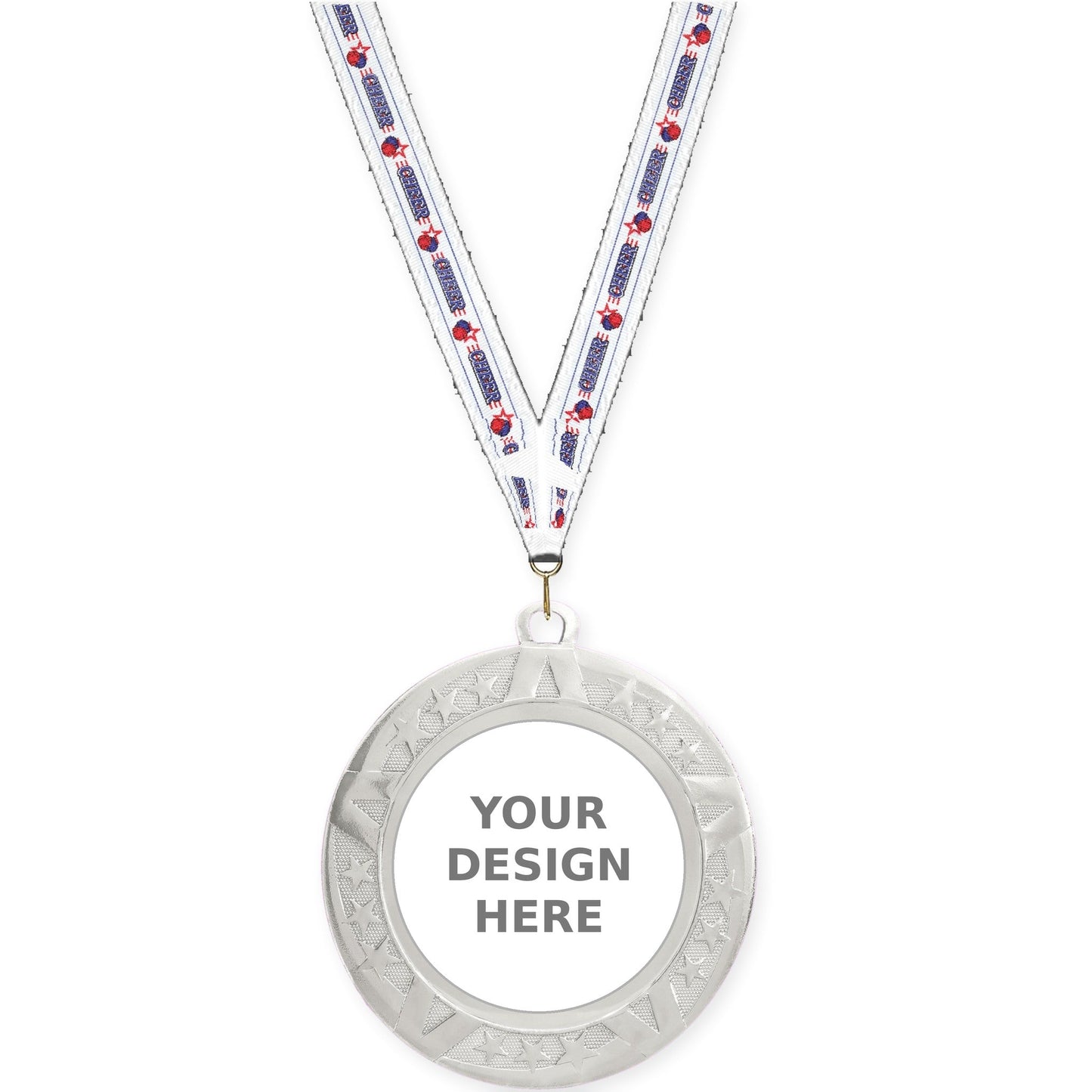 2 3/4 inch Superstar insert medal in silver with Cheerleading neck ribbon