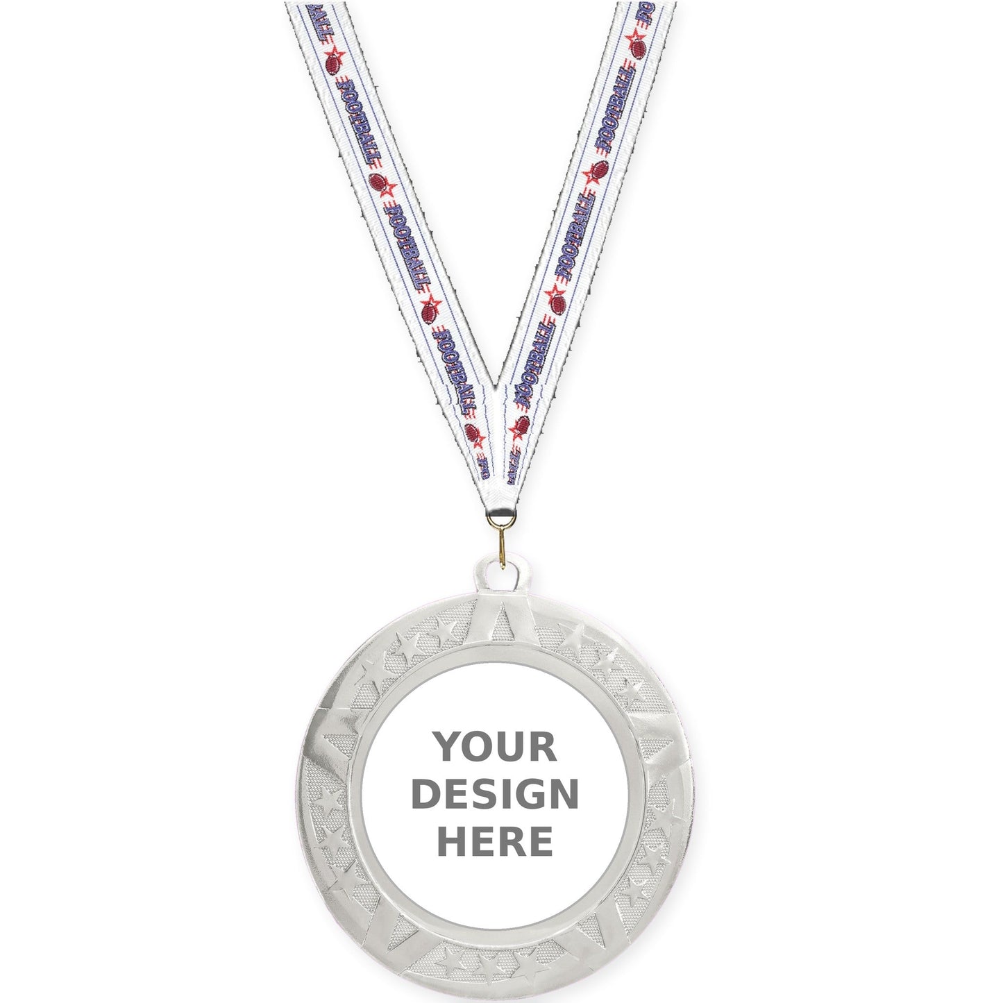 2 3/4 inch Superstar insert medal in silver with Football neck ribbon