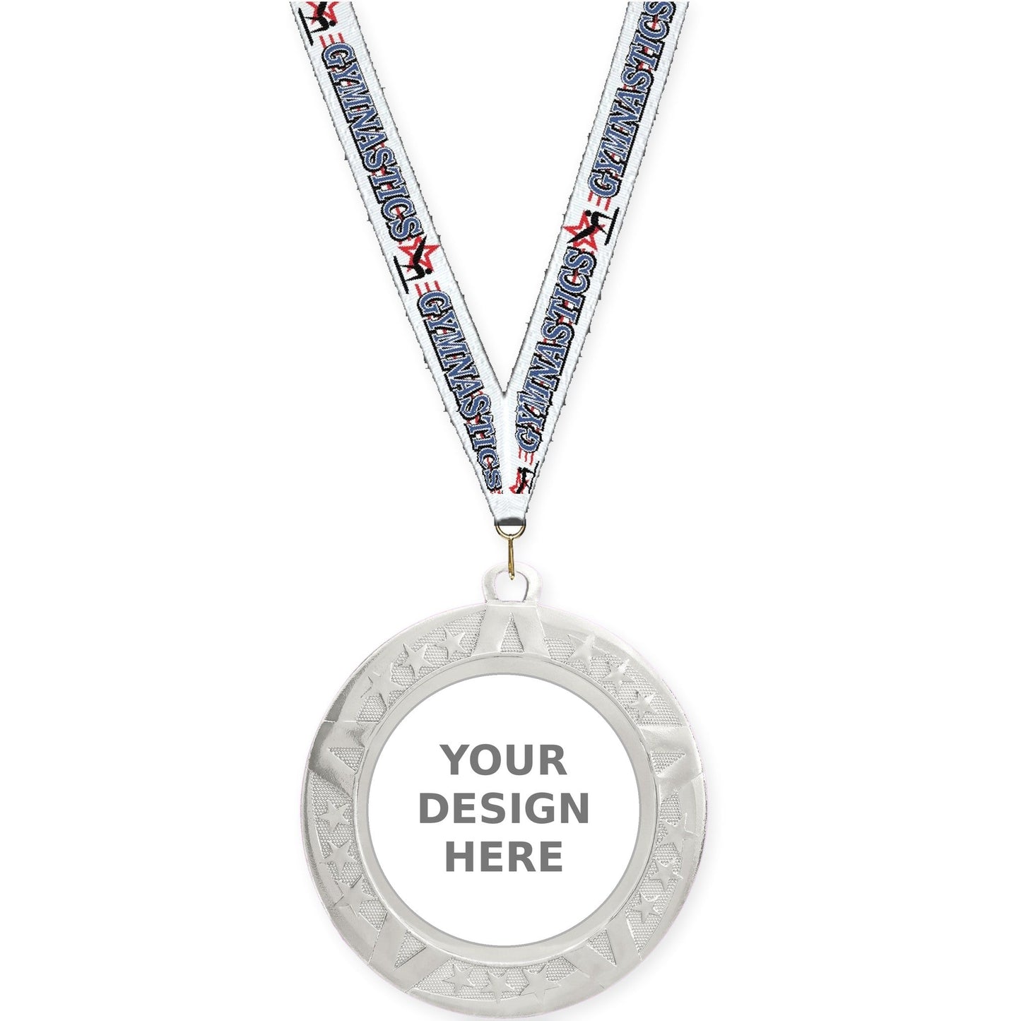 2 3/4 inch Superstar insert medal in silver with Gymnastics neck ribbon