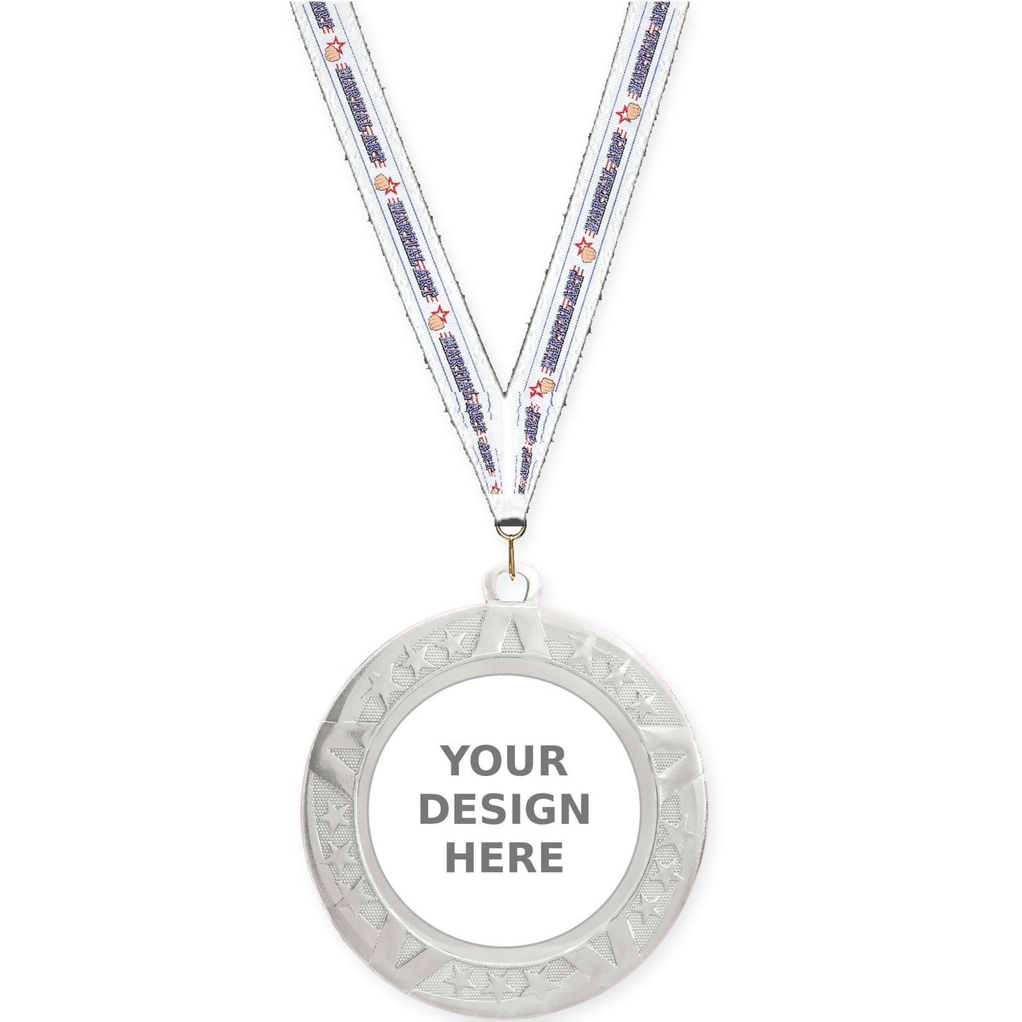 2 3/4 inch Superstar insert medal in silver with Martial Arts neck ribbon