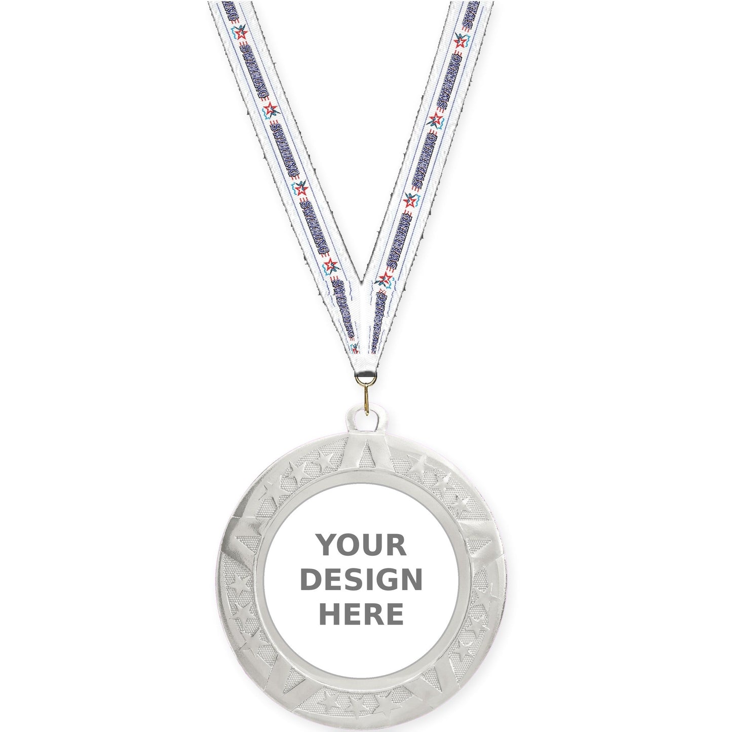 2 3/4 inch Superstar insert medal in silver with Swimming neck ribbon
