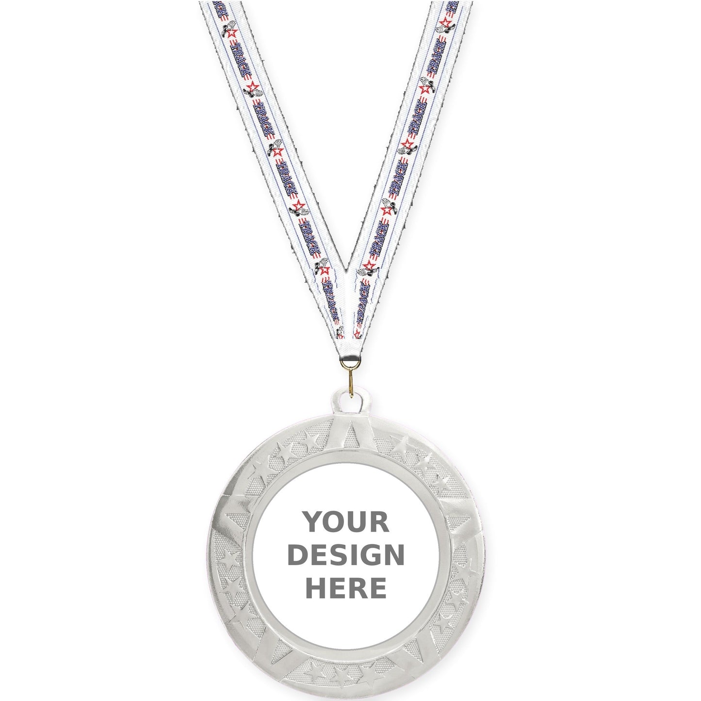 2 3/4 inch Superstar insert medal in silver with Track neck ribbon