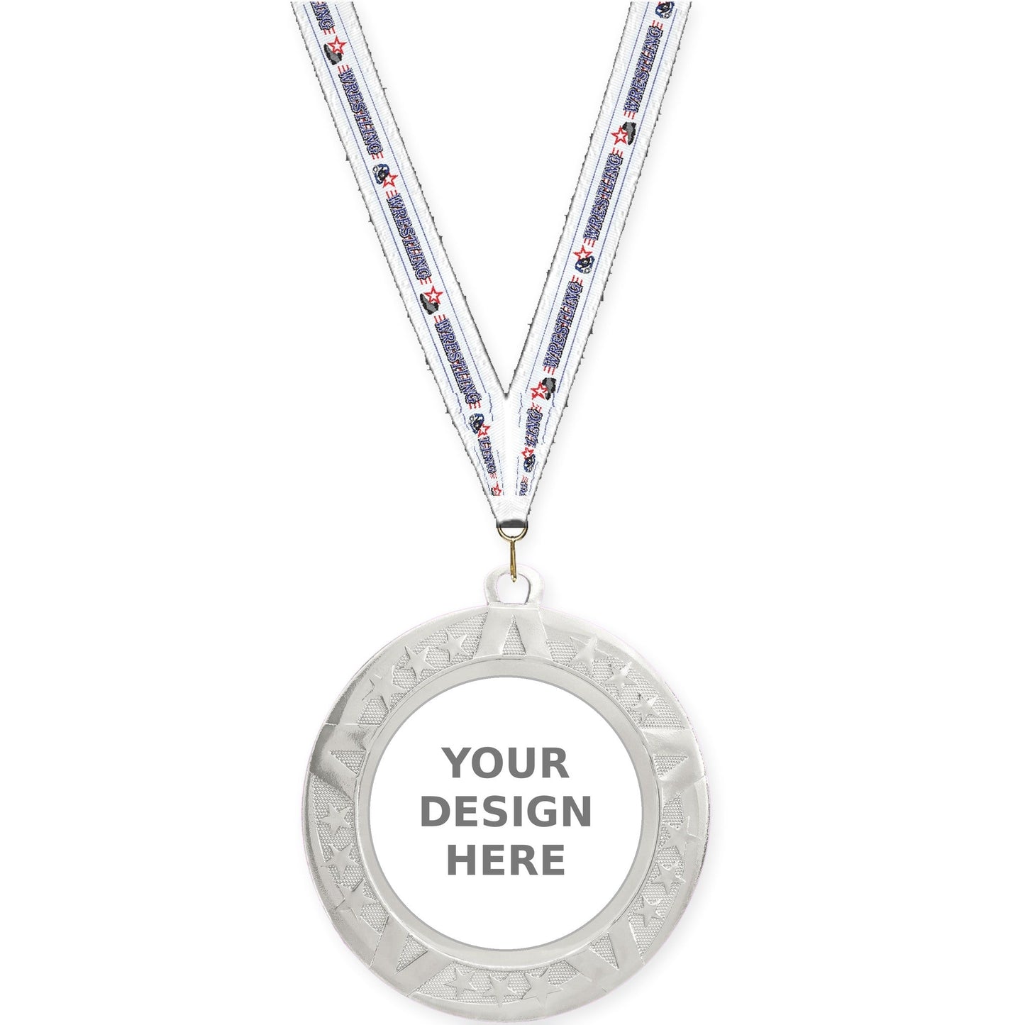 2 3/4 inch Superstar insert medal in silver with Wrestling neck ribbon