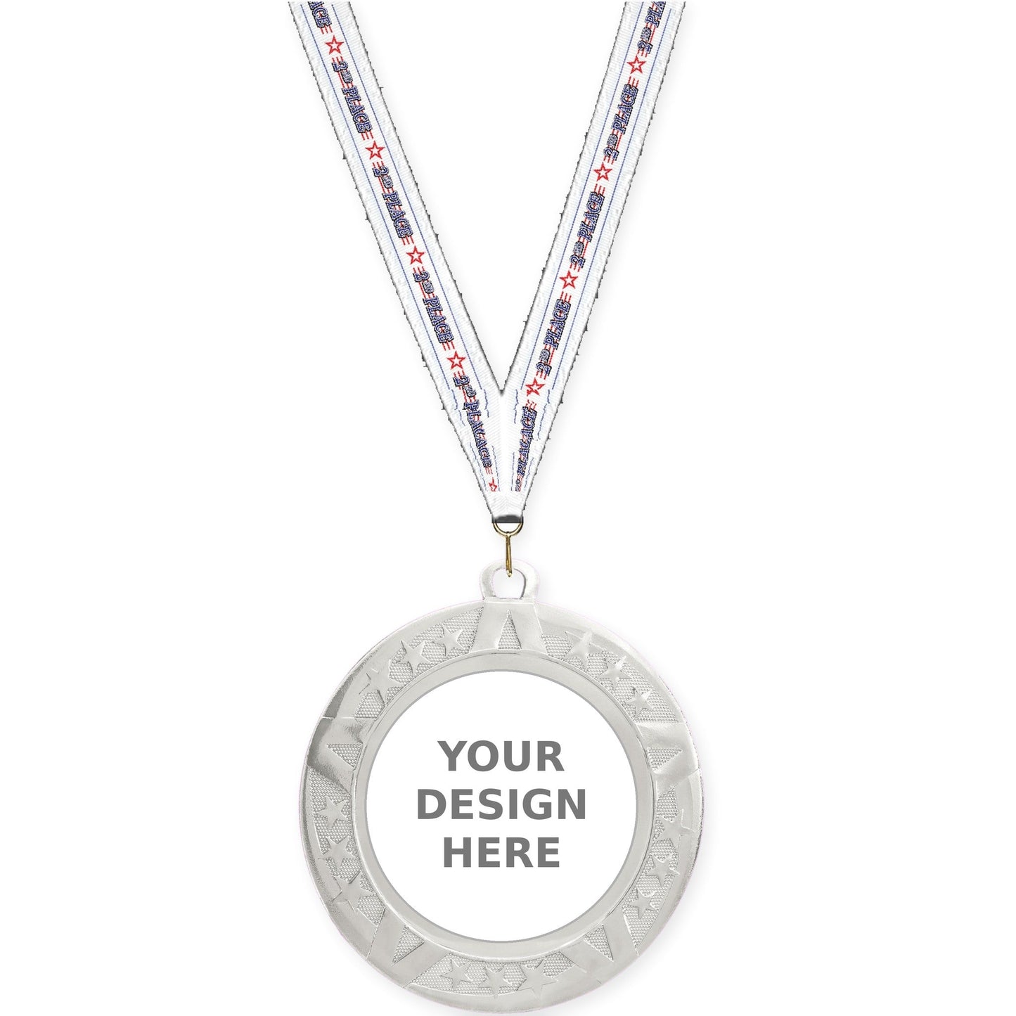 2 3/4 inch Superstar insert medal in silver with 2nd Place neck ribbon