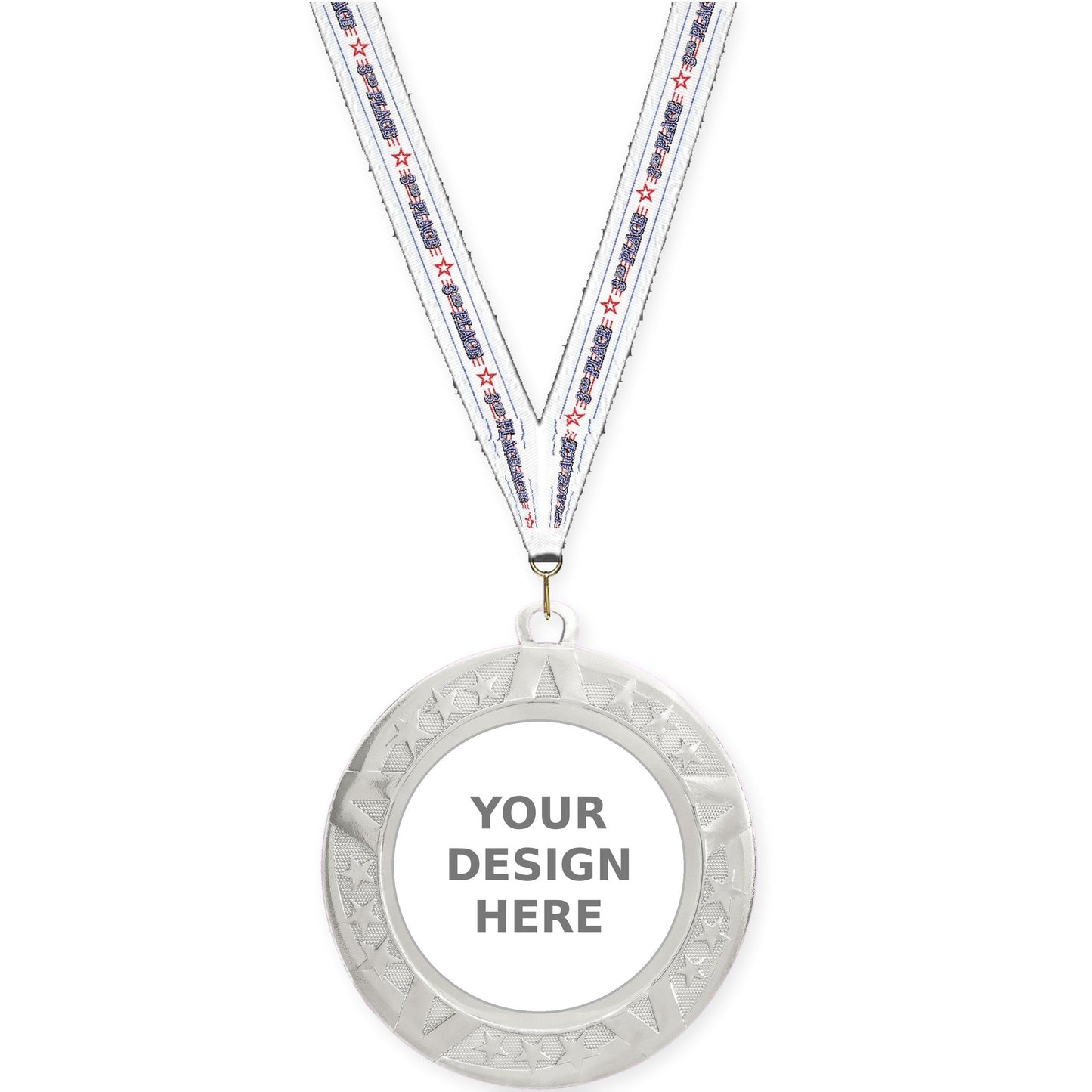 2 3/4 inch Superstar insert medal in silver with 3rd Place neck ribbon