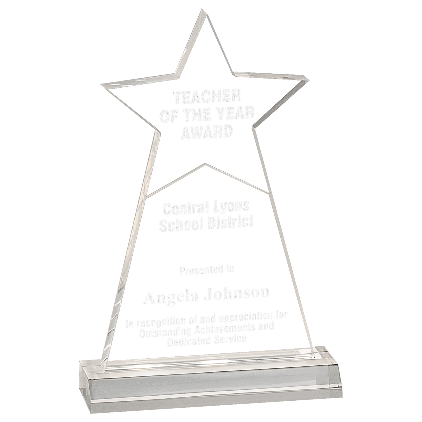 4 3/4" x 8" Clear Star Obelisk Acrylic with 5 3/4" Base