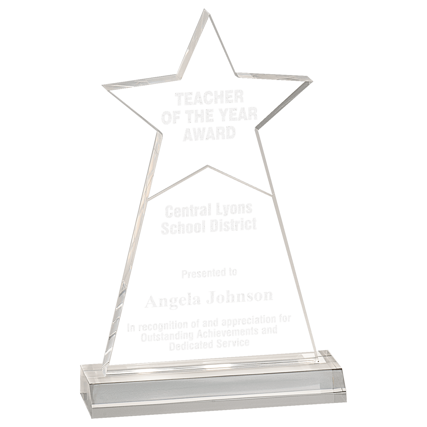 4 3/4" x 8" Clear Star Obelisk Acrylic with 5 3/4" Base