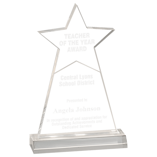 4 3/4" x 8" Clear Star Obelisk Acrylic with 5 3/4" Base
