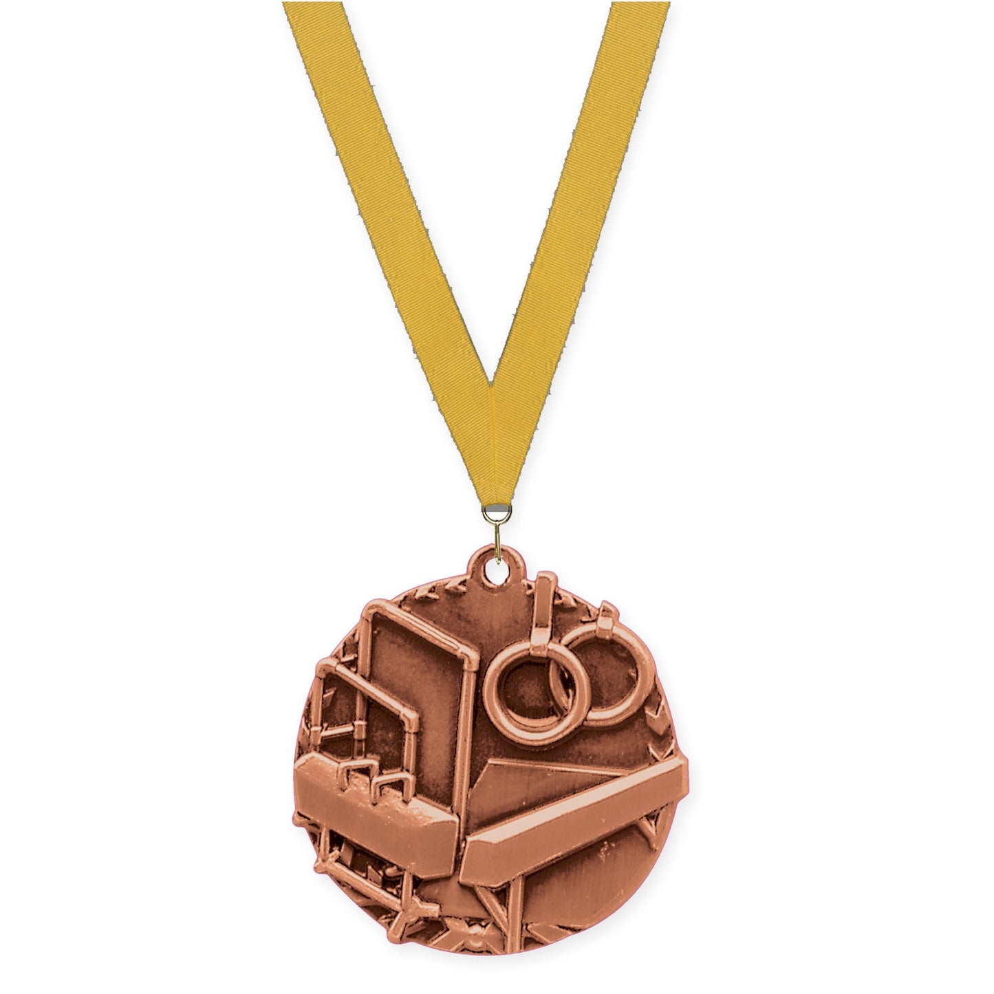 1 3/4 inch gymnastics Millennium medal in antique bronze with Gold neck ribbon