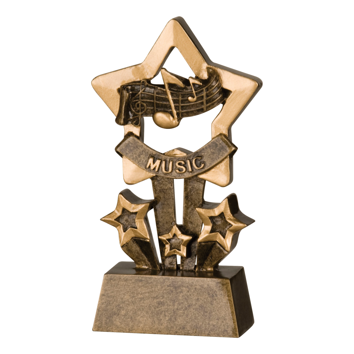 Shadow Star music trophy with notes in a gold star and MUSIC banner