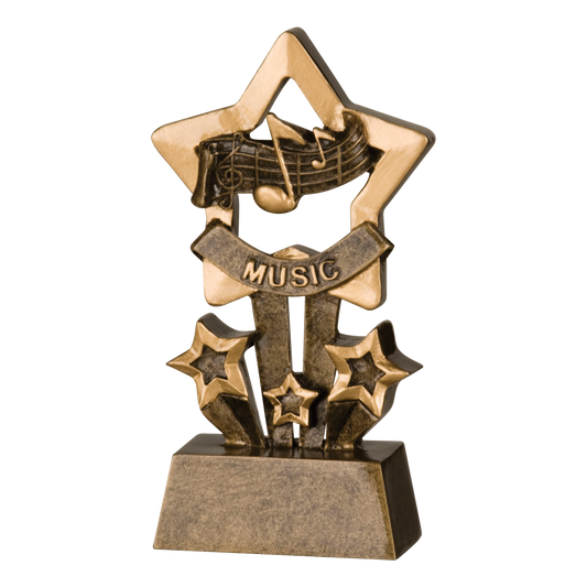 Shadow Star music trophy with notes in a gold star and MUSIC banner