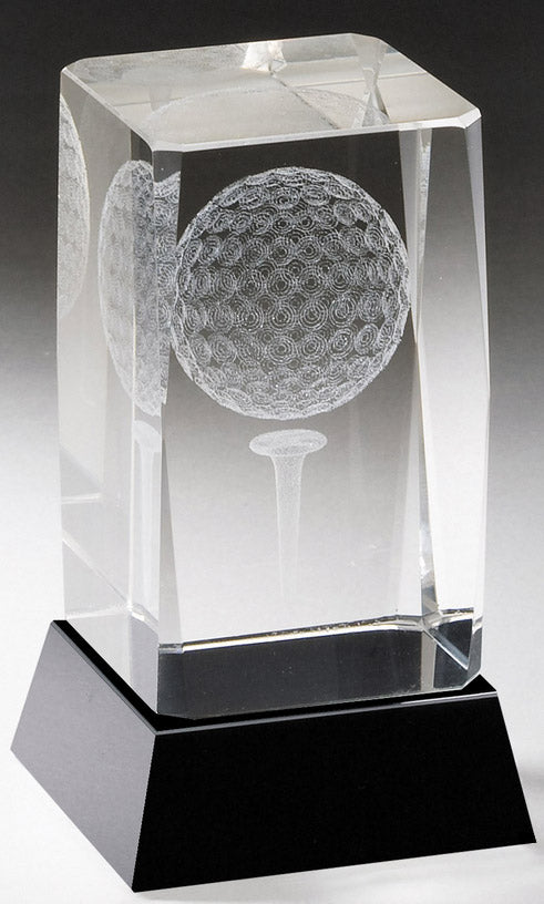Small crystal golf award on a black base, 4" size