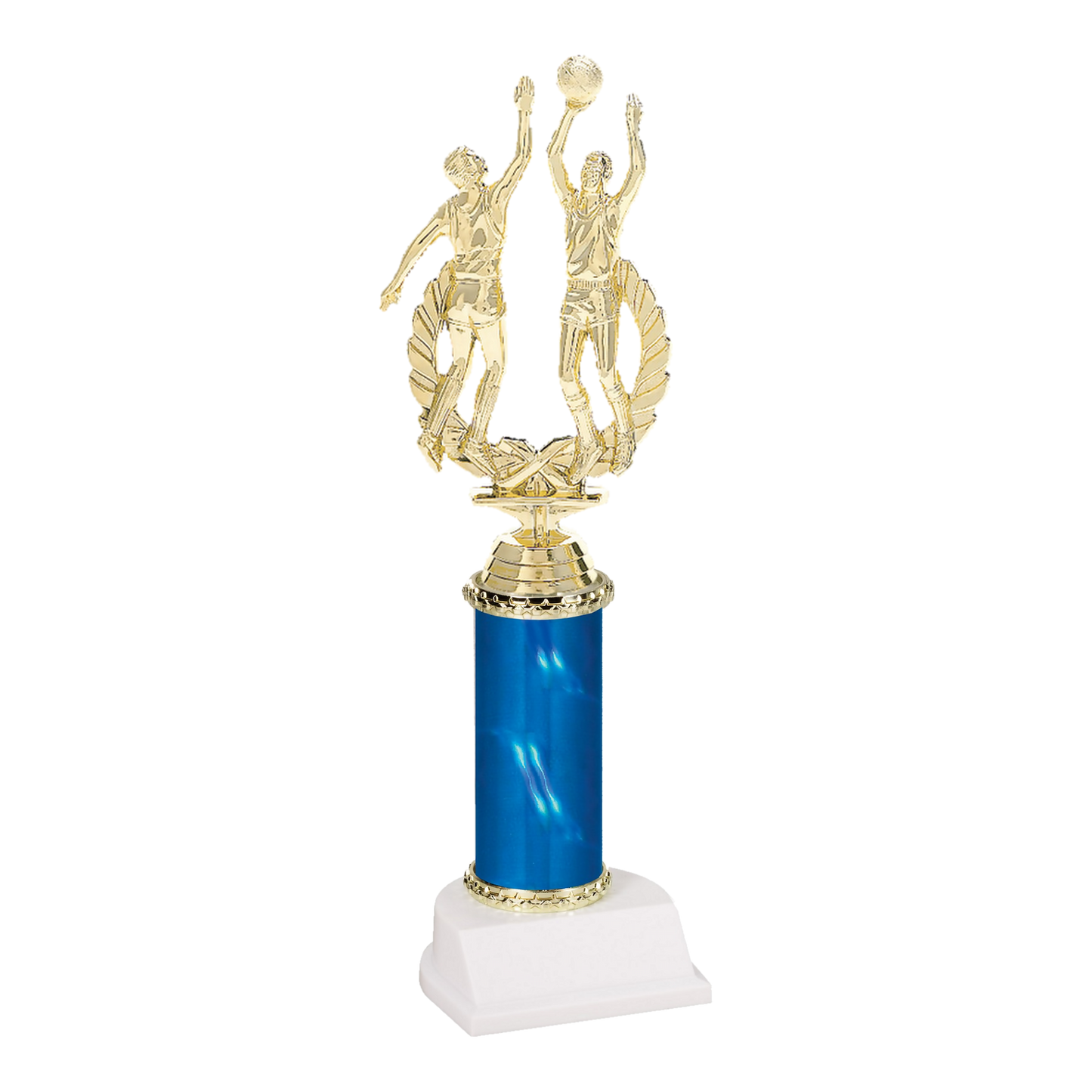 Champion Series Basketball Trophy - Rebound, male basketball players going up for the rebound on a blue column with white base