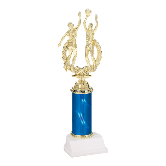 Champion Series Basketball Trophy - Rebound, male basketball players going up for the rebound on a blue column with white base