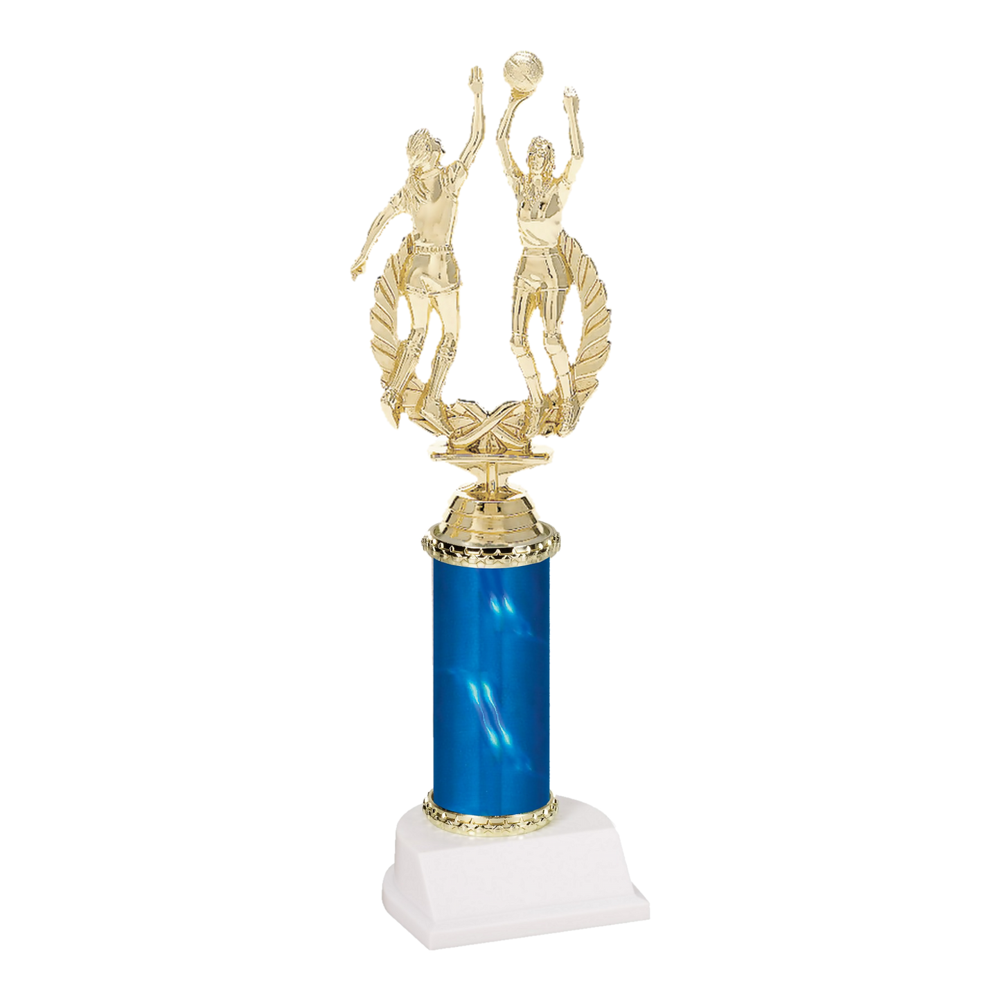 Champion Series Basketball Trophy - Rebound, female basketball players going up for the rebound on a blue column with white base