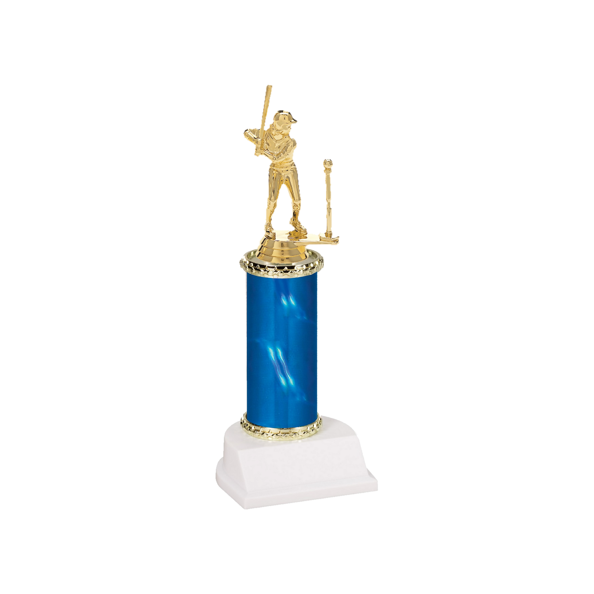 Champion Series T-Ball Trophy, young t-ball player swinging at a ball on the tee on a blue column with white base