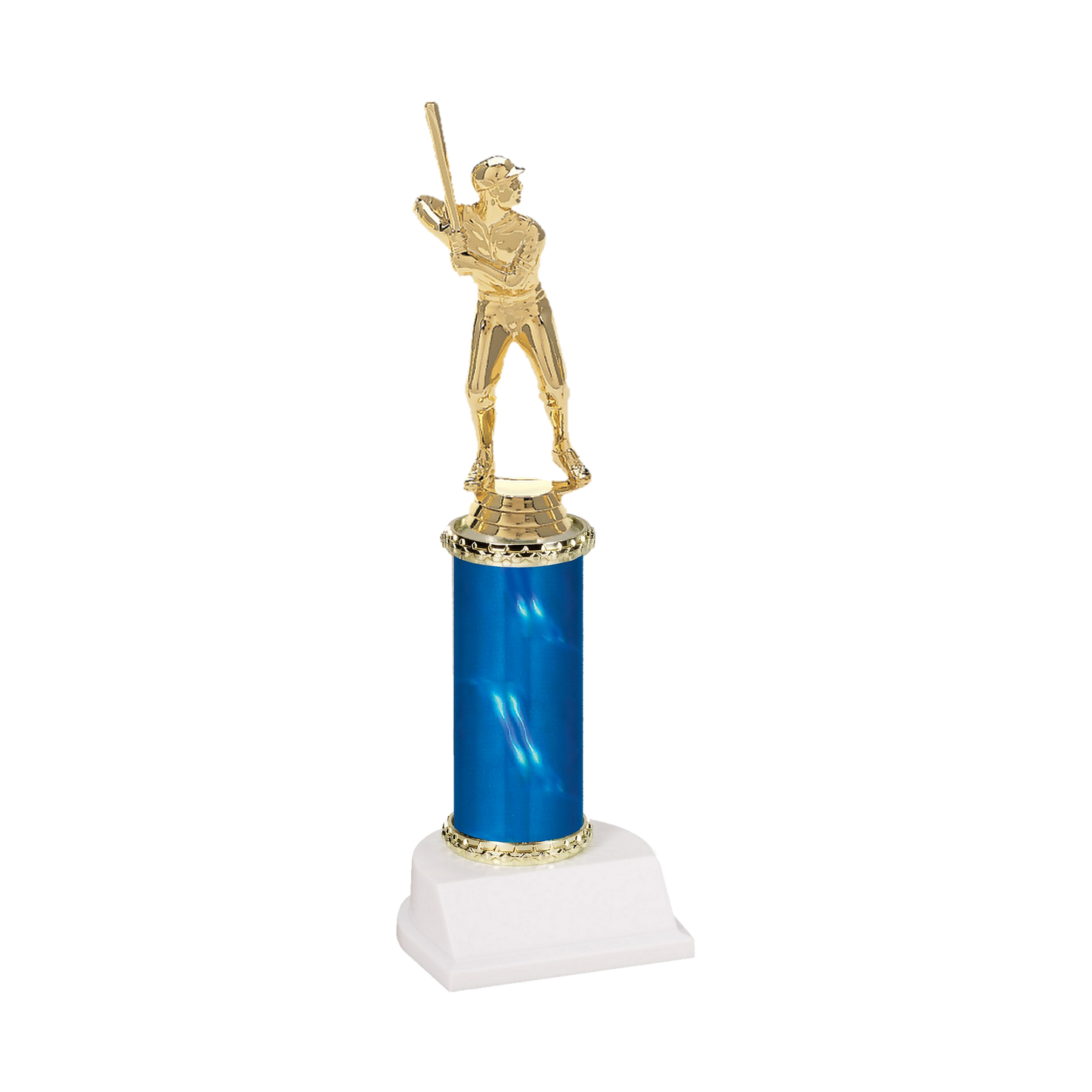 Champion Series Baseball Trophy - Batter, baseball batter in a ball cap waiting on the pitch on a blue column with white base