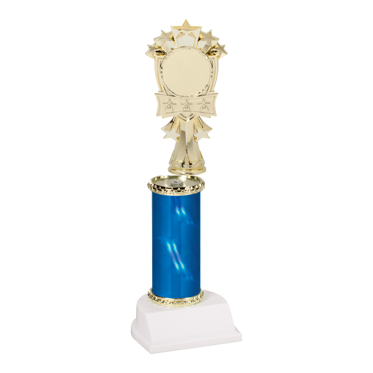 Champion Series Custom Insert Trophy - All-Star, gold star figure with 2 inch logo insert on a blue column with white base