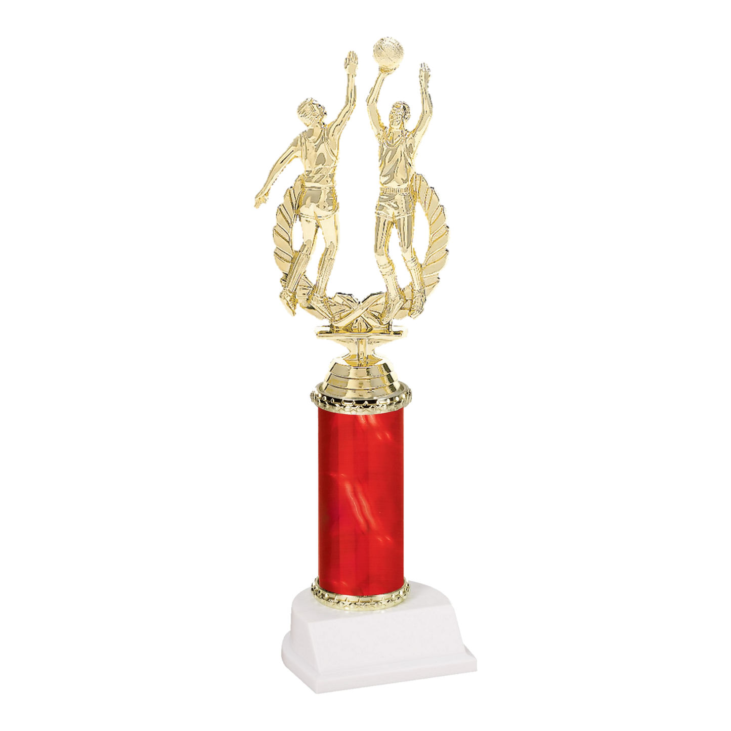 Champion Series Basketball Trophy - Rebound, male basketball players going up for the rebound on a red column with white base