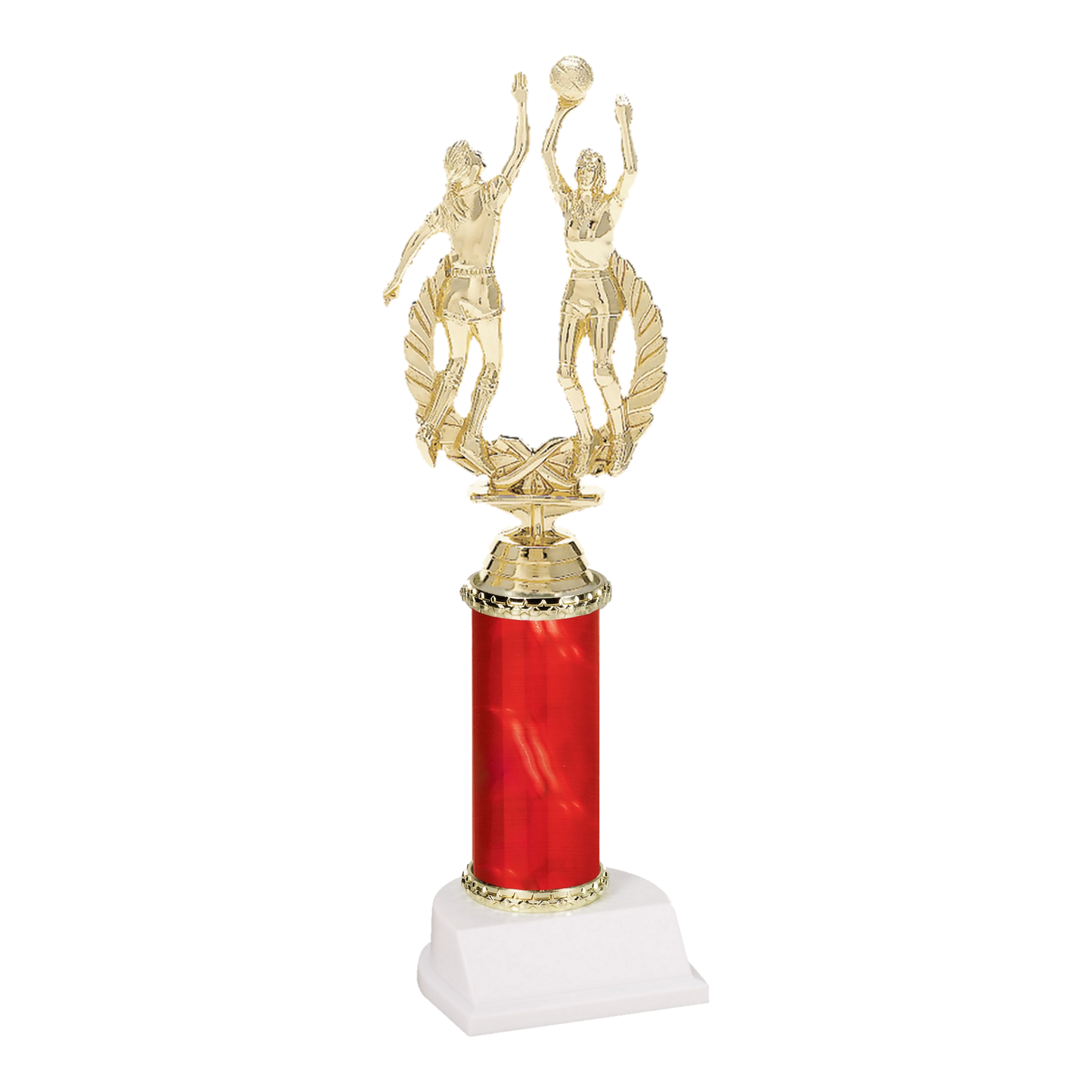 Champion Series Basketball Trophy - Rebound, female basketball players going up for the rebound on a red column with white base