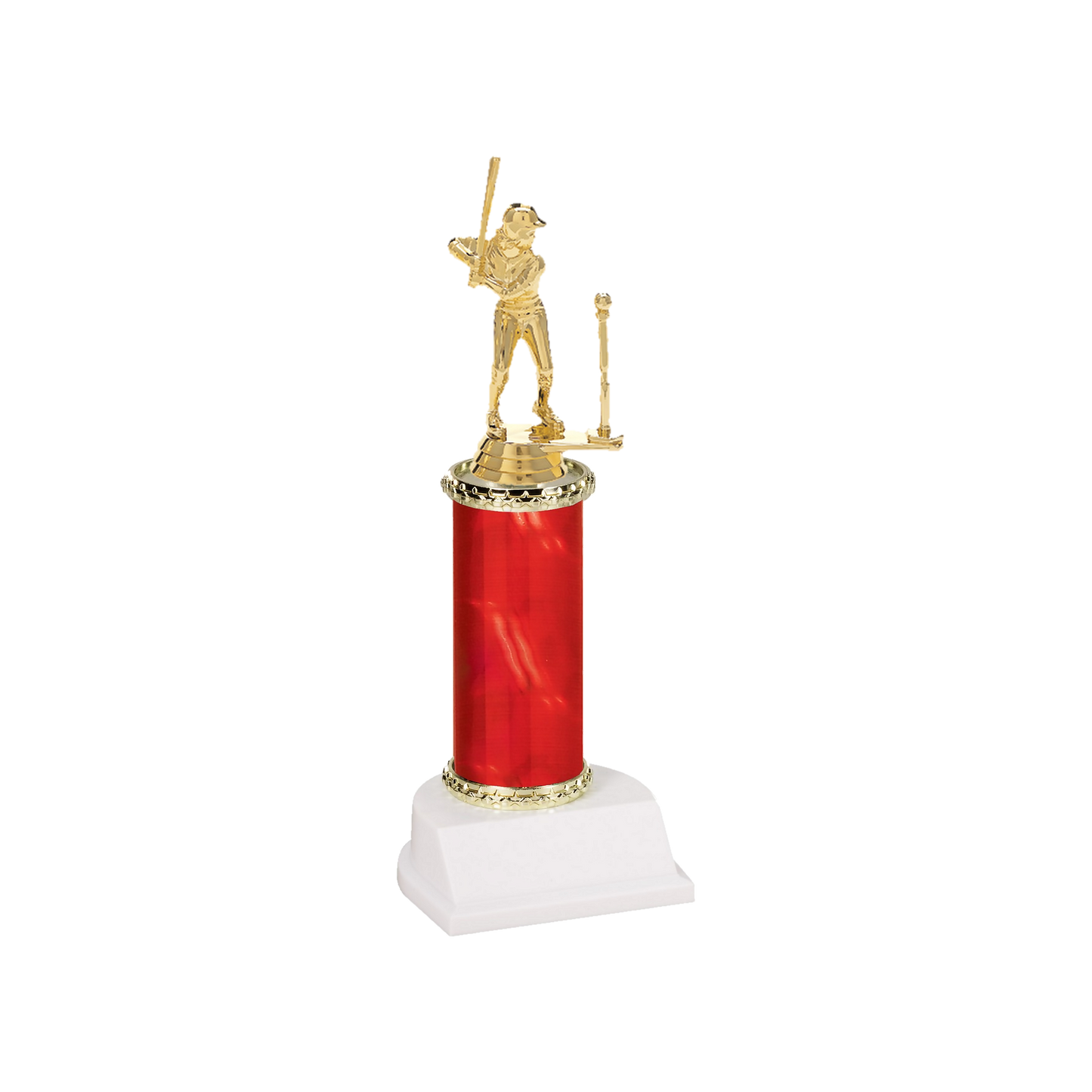 Champion Series T-Ball Trophy, young t-ball player swinging at a ball on the tee on a red column with white base