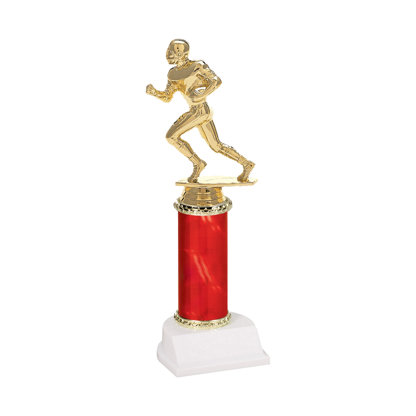 Champion Series Football Trophy - Running Back, helmeted football running back sprinting with the ball on a red column with white base