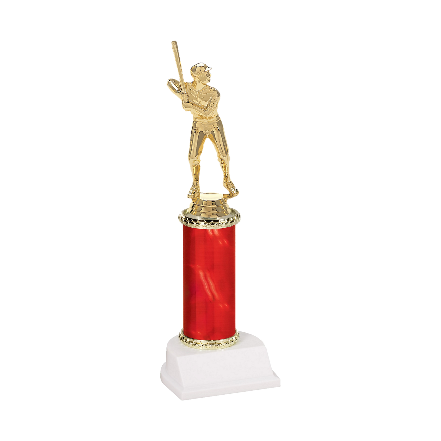 Champion Series Baseball Trophy - Batter, baseball batter in a ball cap waiting on the pitch on a red column with white base