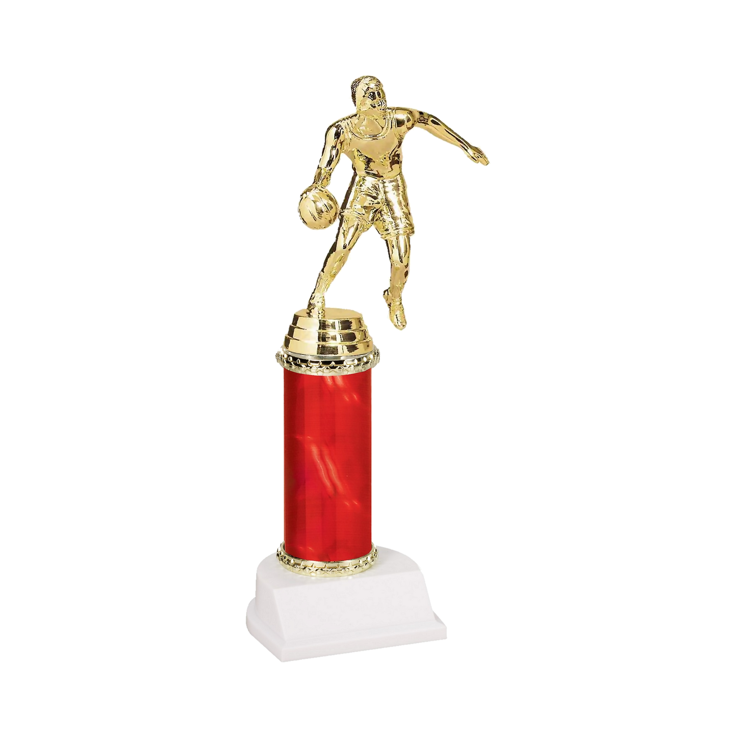 Champion Series Basketball Trophy - Dribbler, basketball player driving to the basket on a red column with white base
