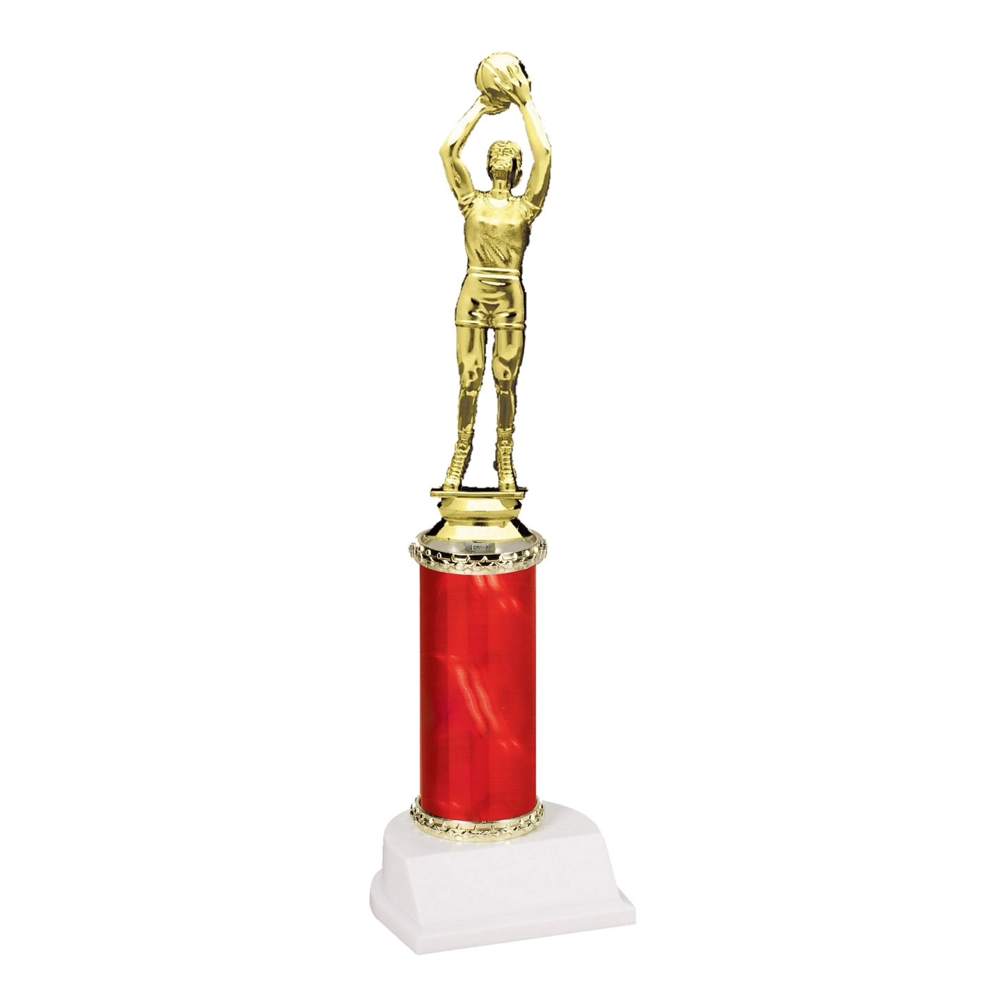 Champion Series Basketball Trophy - Jump Shot, basketball player releasing a jump shot on a red column with white base