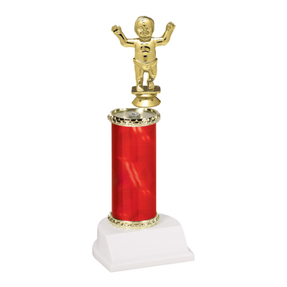 Champion Series Rookie Baby Trophy, gold walking baby figure on a red column with white base