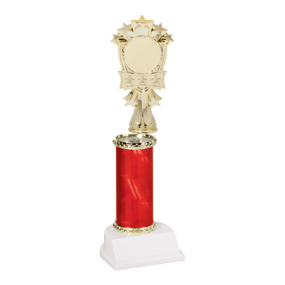 Champion Series Custom Insert Trophy - All-Star, gold star figure with 2 inch logo insert on a red column with white base