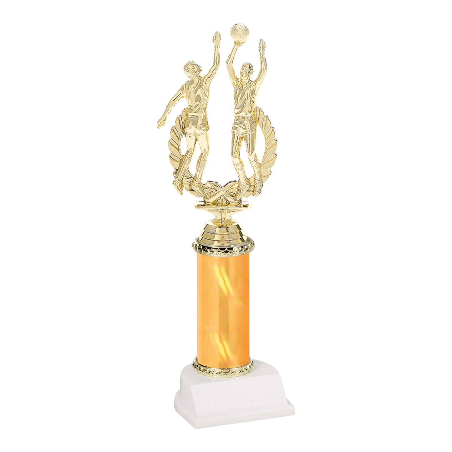Champion Series Basketball Trophy - Rebound, male basketball players going up for the rebound on a gold column with white base
