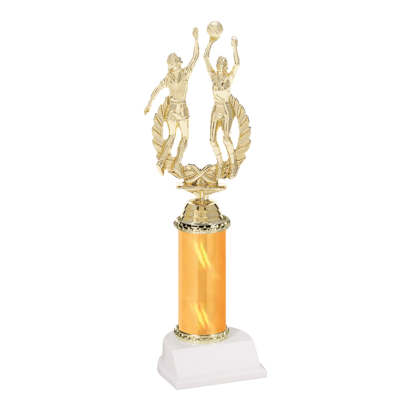 Champion Series Basketball Trophy - Rebound, female basketball players going up for the rebound on a gold column with white base