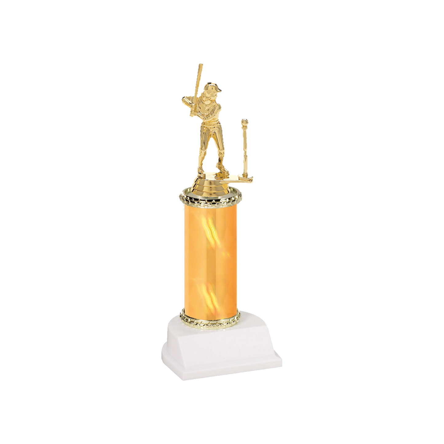 Champion Series T-Ball Trophy, young t-ball player swinging at a ball on the tee on a gold column with white base